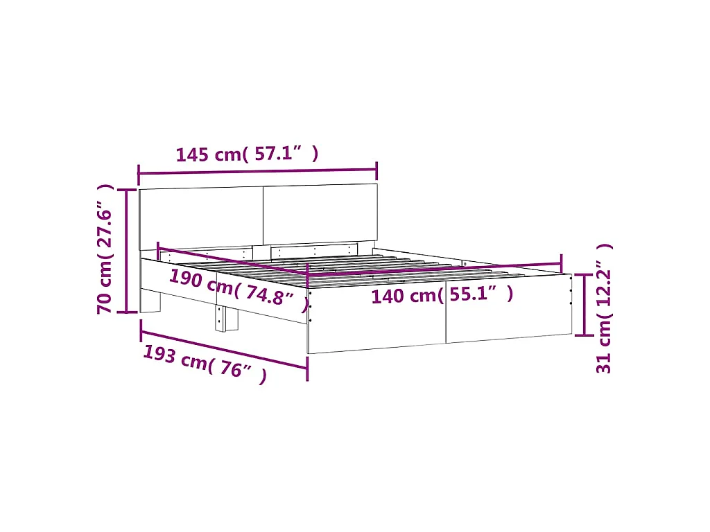 Cadre de lit sans matelas noir 140x190 cm
