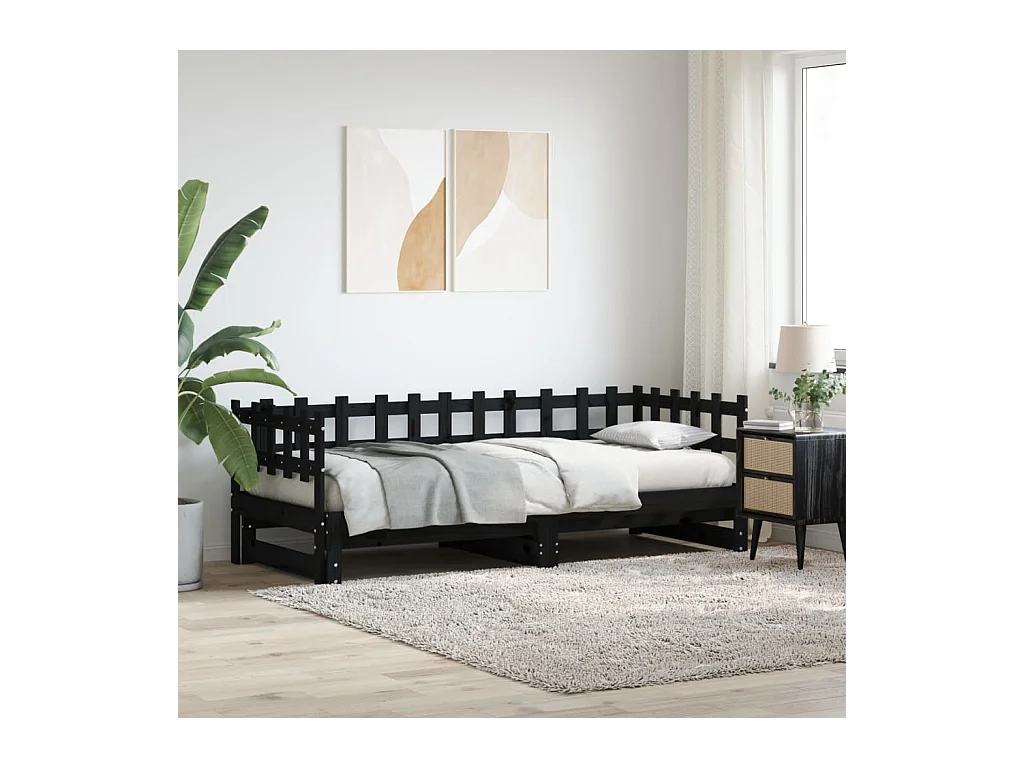 Lit coulissant sans matelas noir 2x(90x200) cm Bois massif