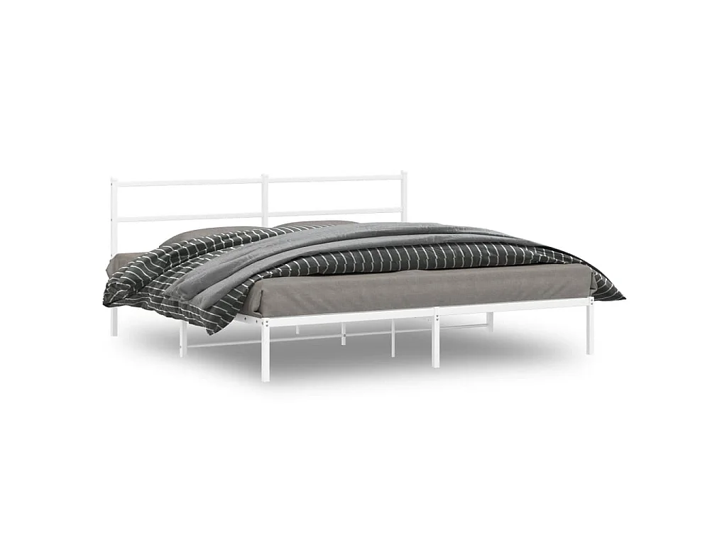Cadre de lit métal sans matelas et tête de lit blanc 180x200 cm