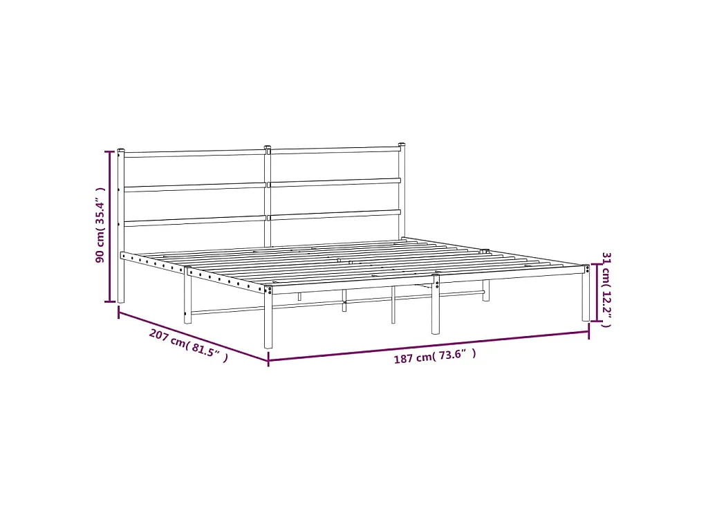 Cadre de lit métal sans matelas et tête de lit blanc 180x200 cm
