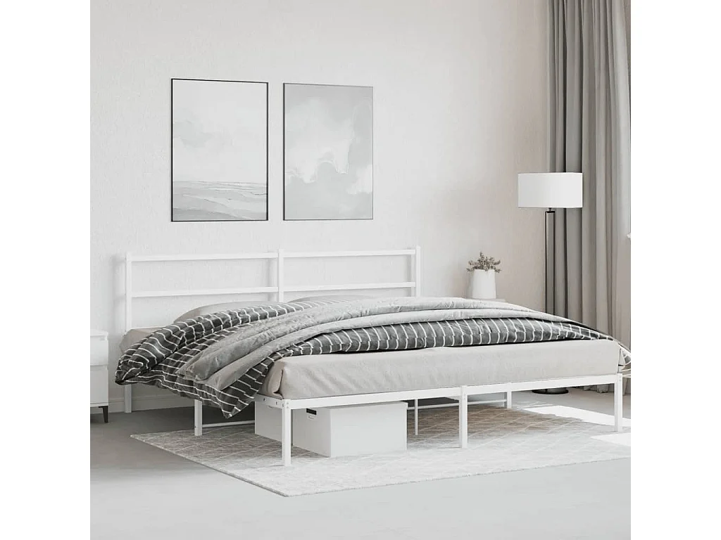 Cadre de lit métal sans matelas et tête de lit blanc 180x200 cm