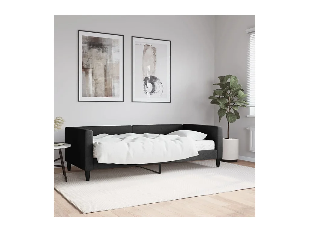 Lit de jour avec matelas noir 90x190 cm tissu