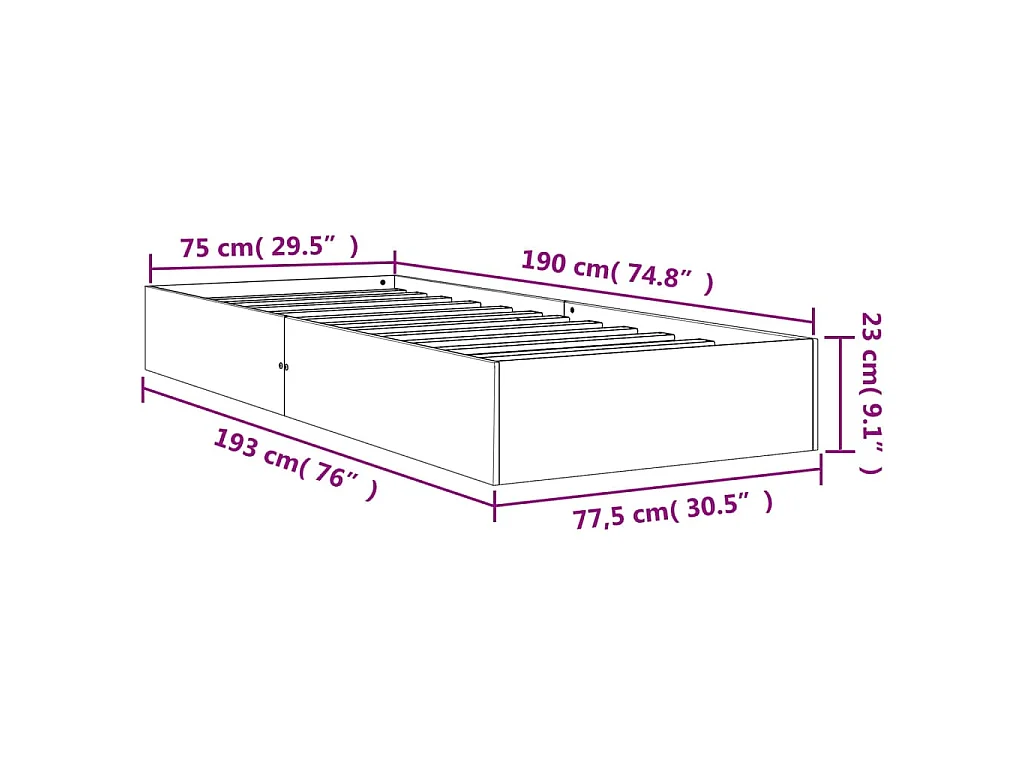 Cama sem colchão 75x190 cm madeira de pinho maciça castanho-mel