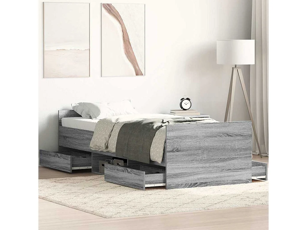 Giroletto con Testiera e Pediera Grigio Sonoma 90x200 cm