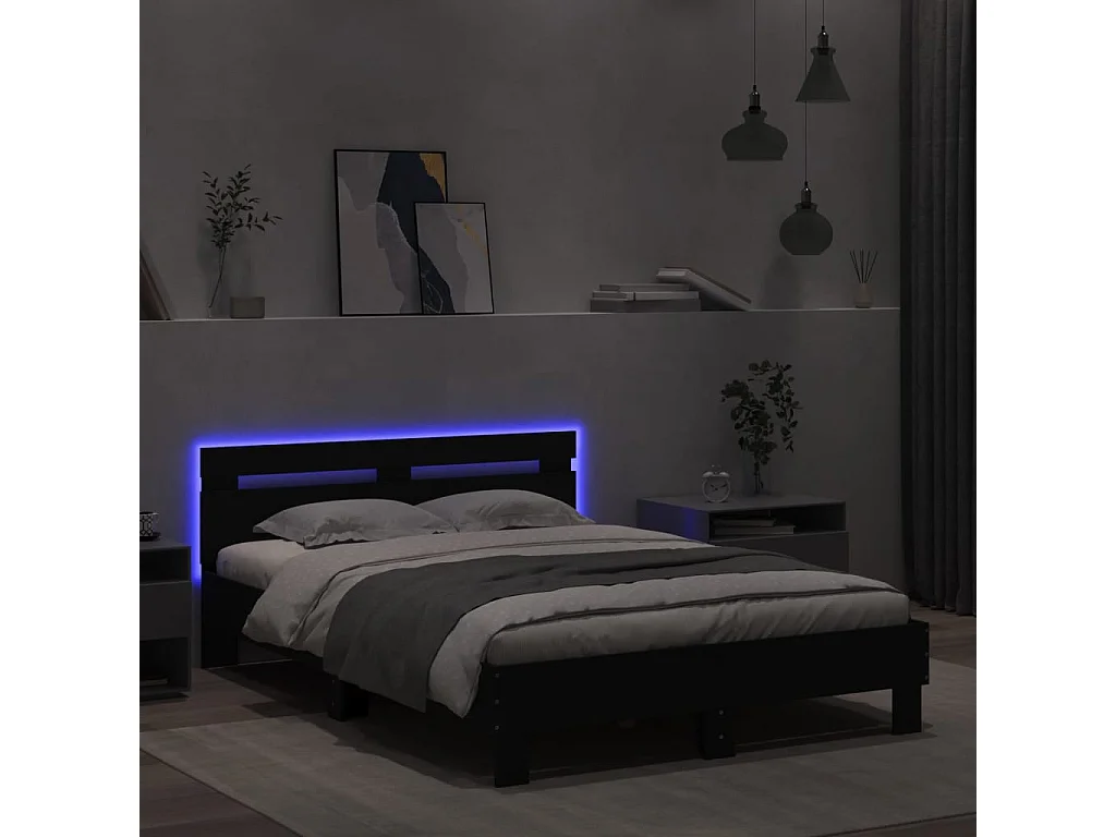 Cadre de lit avec LED sans matelas noir 120x200 cm