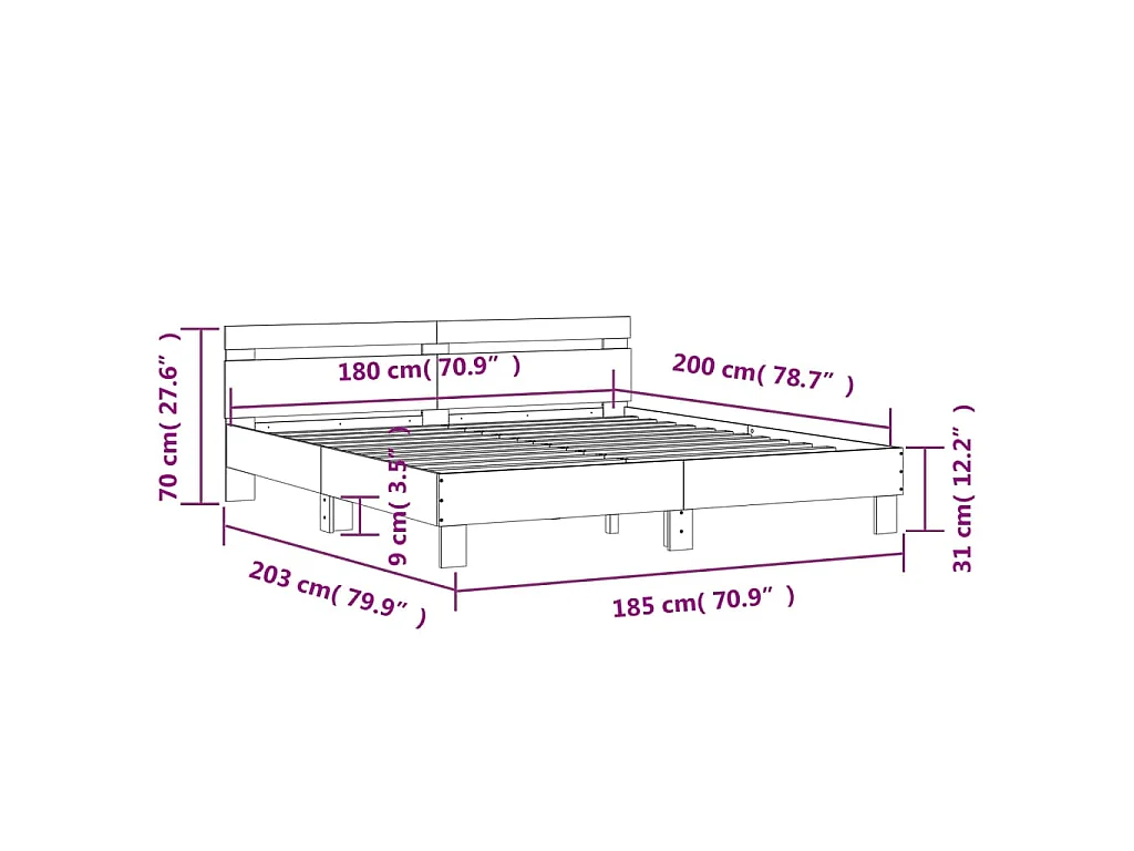 Cadre de lit avec LED sans matelas chêne fumé 180x200 cm