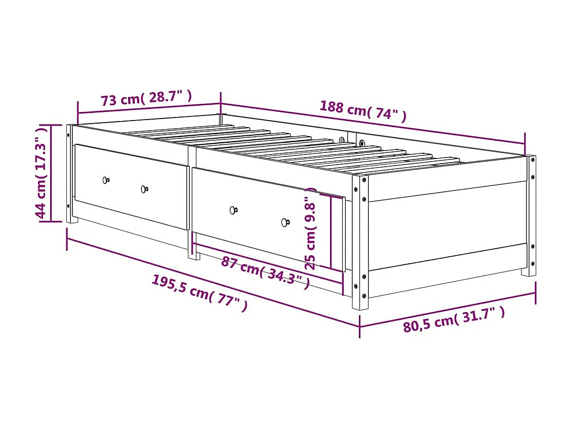 Bedbank zonder matras wasbruin 75x190 cm massief grenenhout