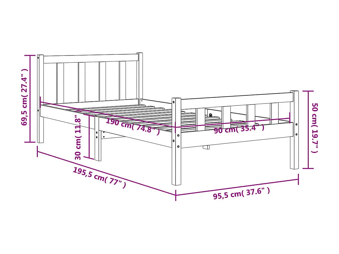 Cama sem colchão 90x190 cm madeira de pinho maciça castanho-mel