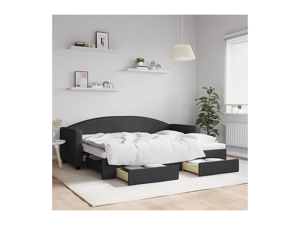 Tagesbett Ausziehbar mit Schubladen Schwarz 80x200 cm Stoff
