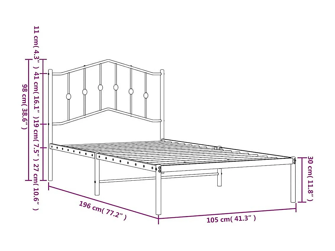 Estrutura de cama com cabeceira 100x190 cm metal preto