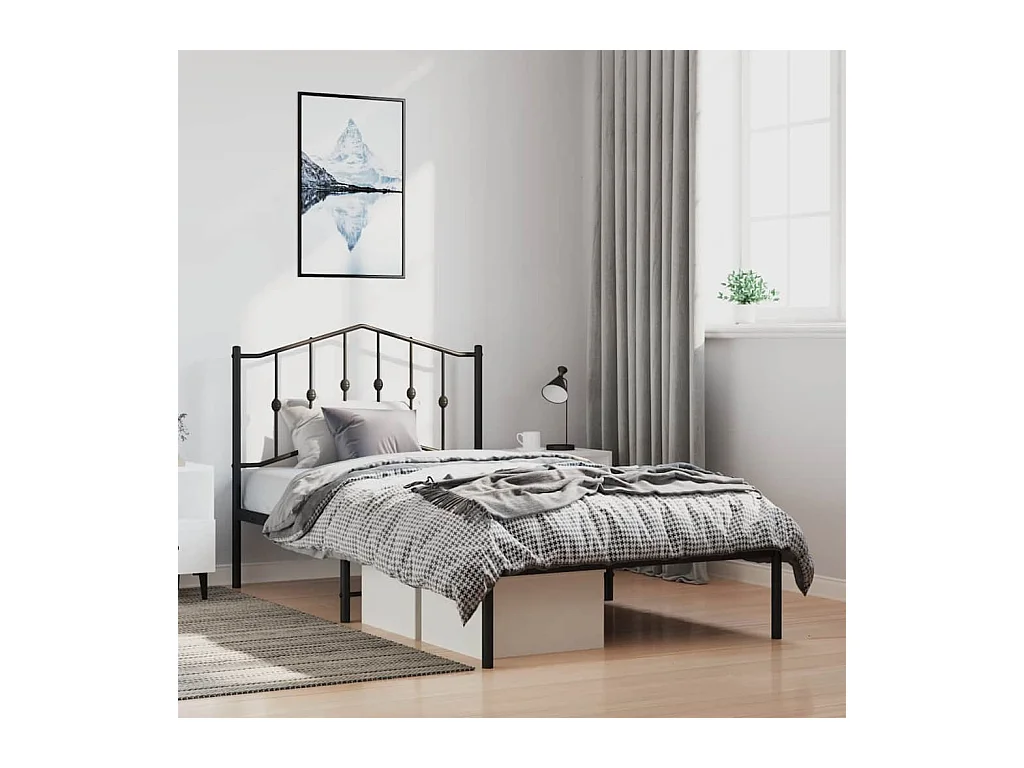 Cadre de lit métal sans matelas avec tête de lit noir 100x190cm