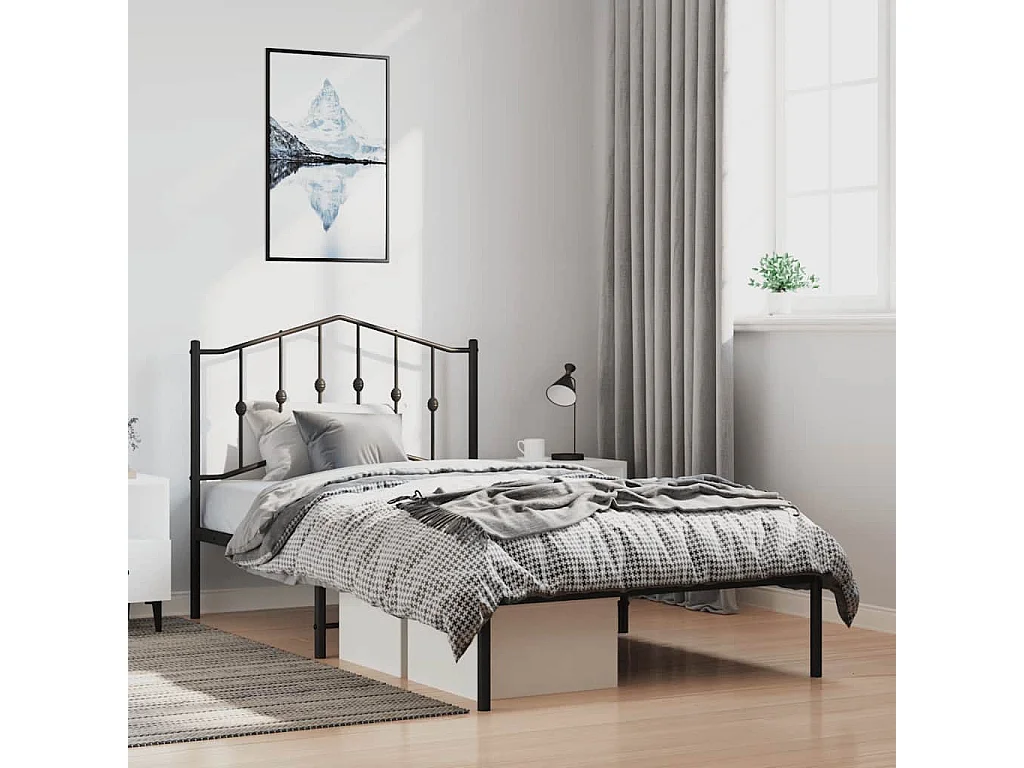 Cadre de lit métal sans matelas avec tête de lit noir 100x190cm