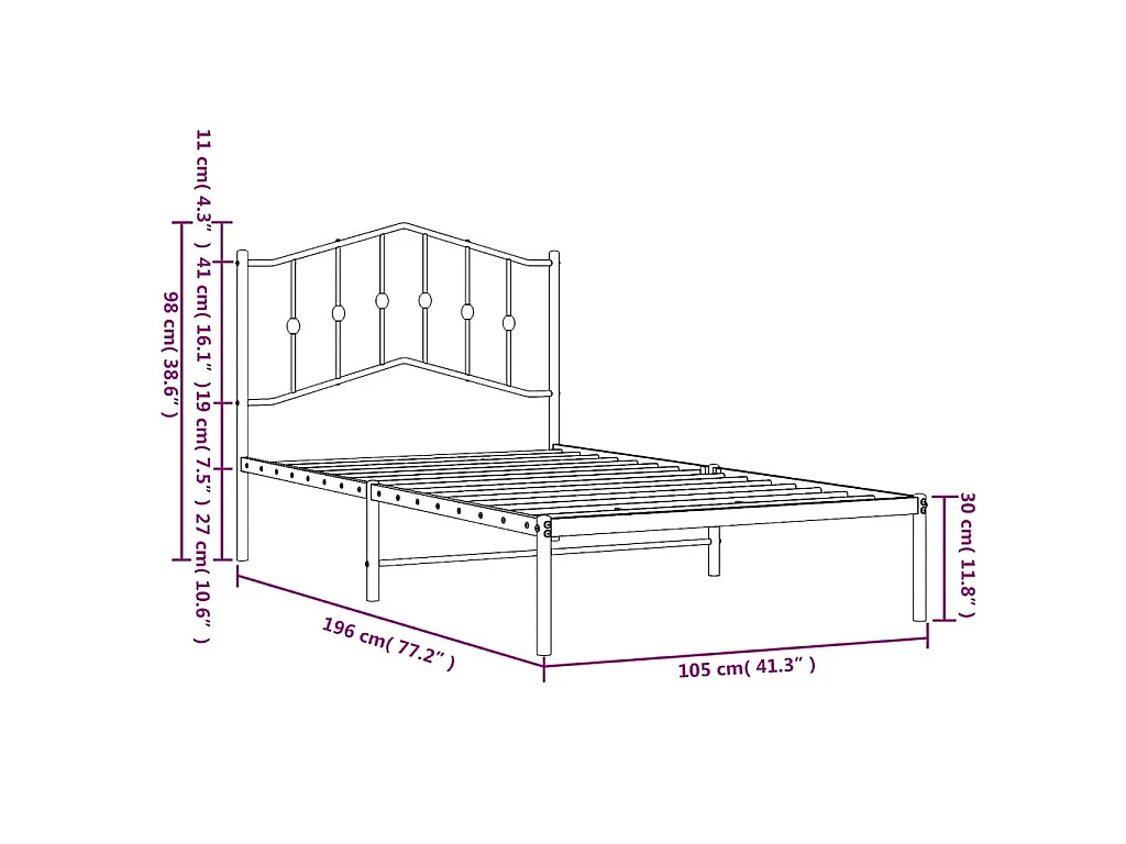 Cadre de lit métal sans matelas avec tête de lit noir 100x190cm