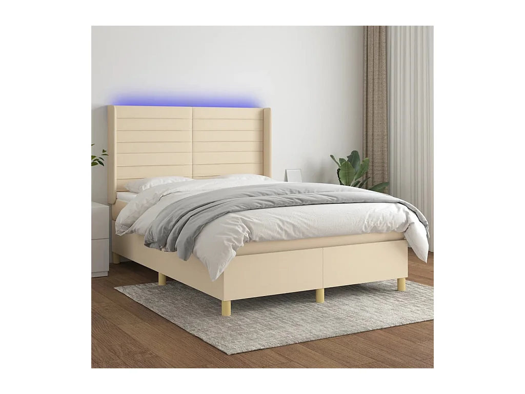 Boxspringbett mit Matratze & LED Creme 140x190 cm Stoff