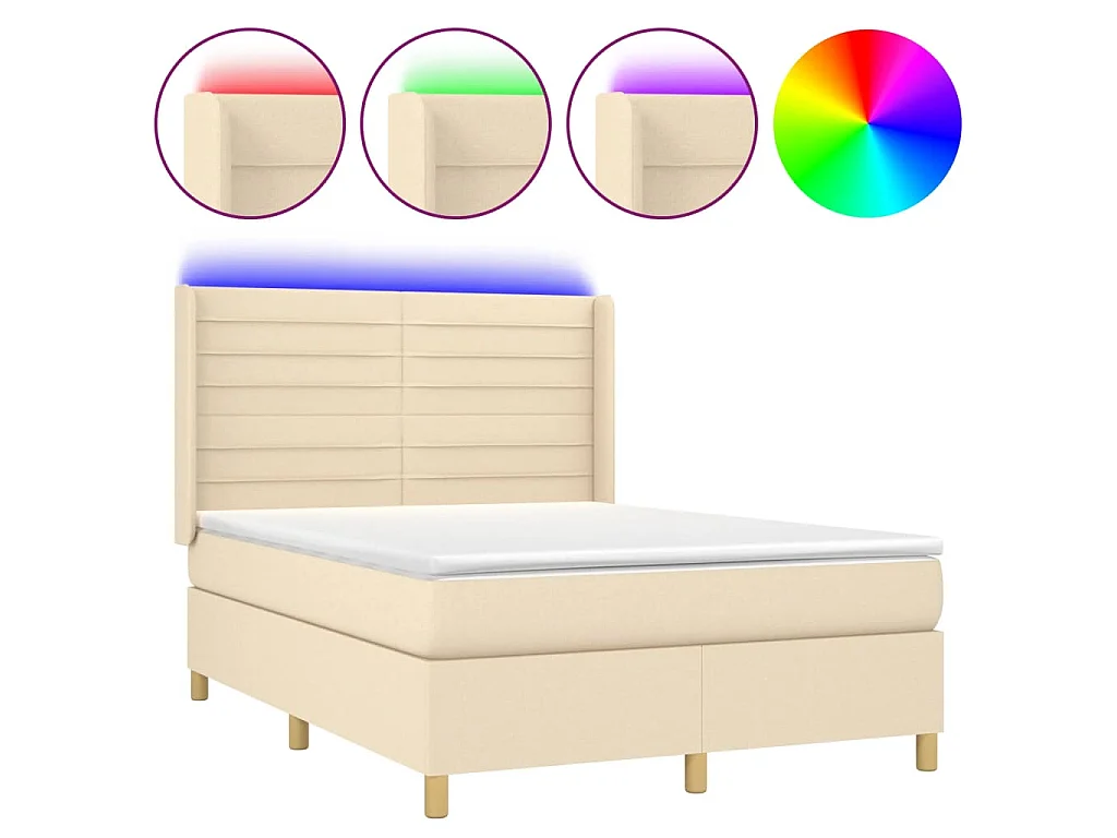 Boxspring met matras en LED stof crèmekleurig 140x190 cm