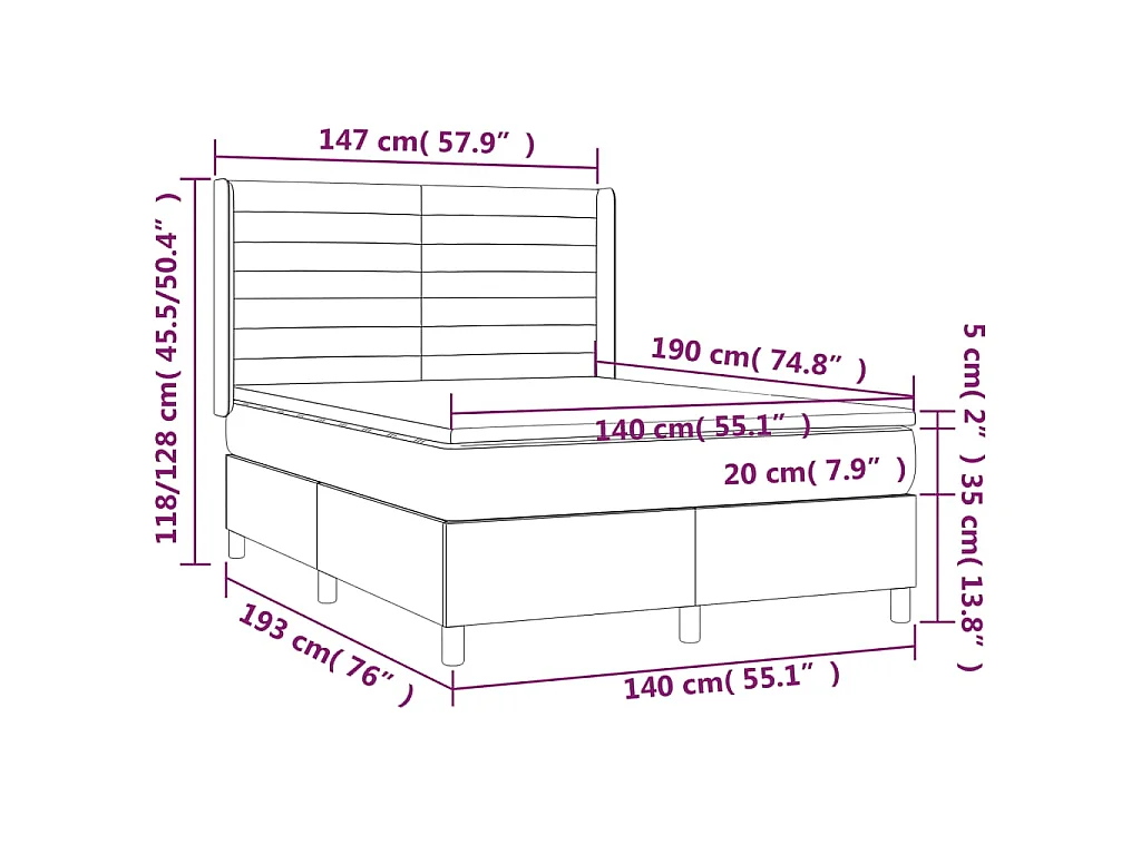 Boxspring met matras en LED stof crèmekleurig 140x190 cm