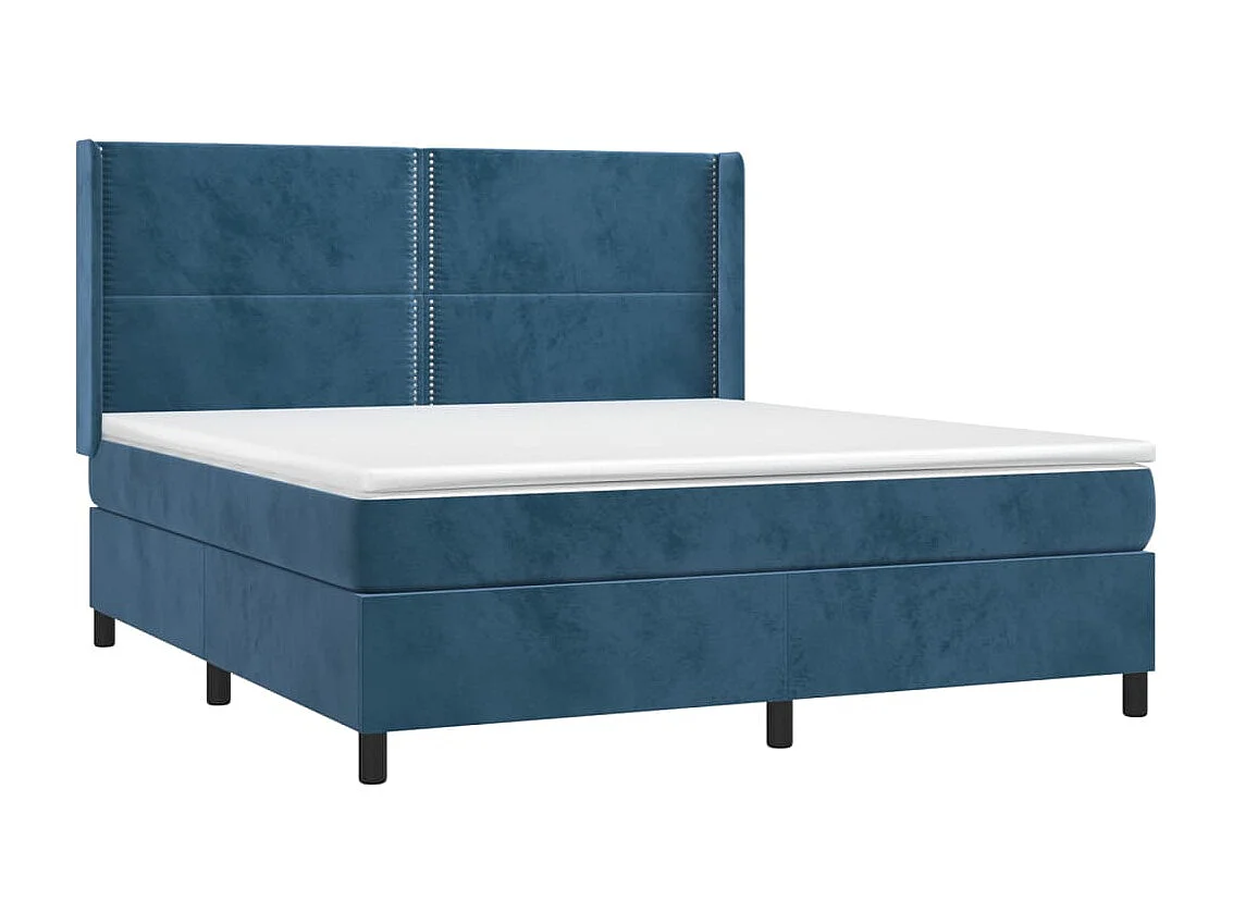 Letto a Molle con Materasso e LED Blu Scuro 160x200 cm