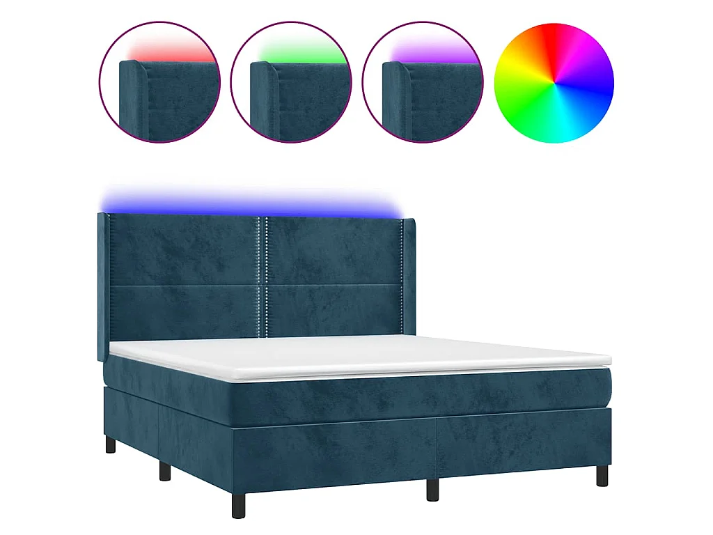 Sommier à lattes de lit matelas et LED Bleu foncé 160x200 cm