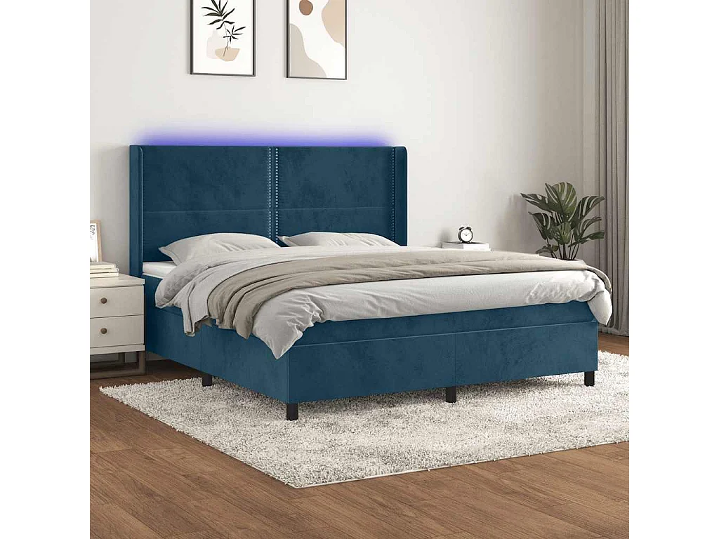 Sommier à lattes de lit matelas et LED Bleu foncé 160x200 cm