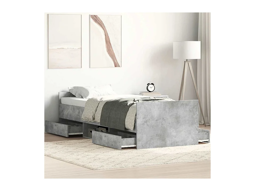 Cadre de lit sans matelas gris béton 90x200 cm