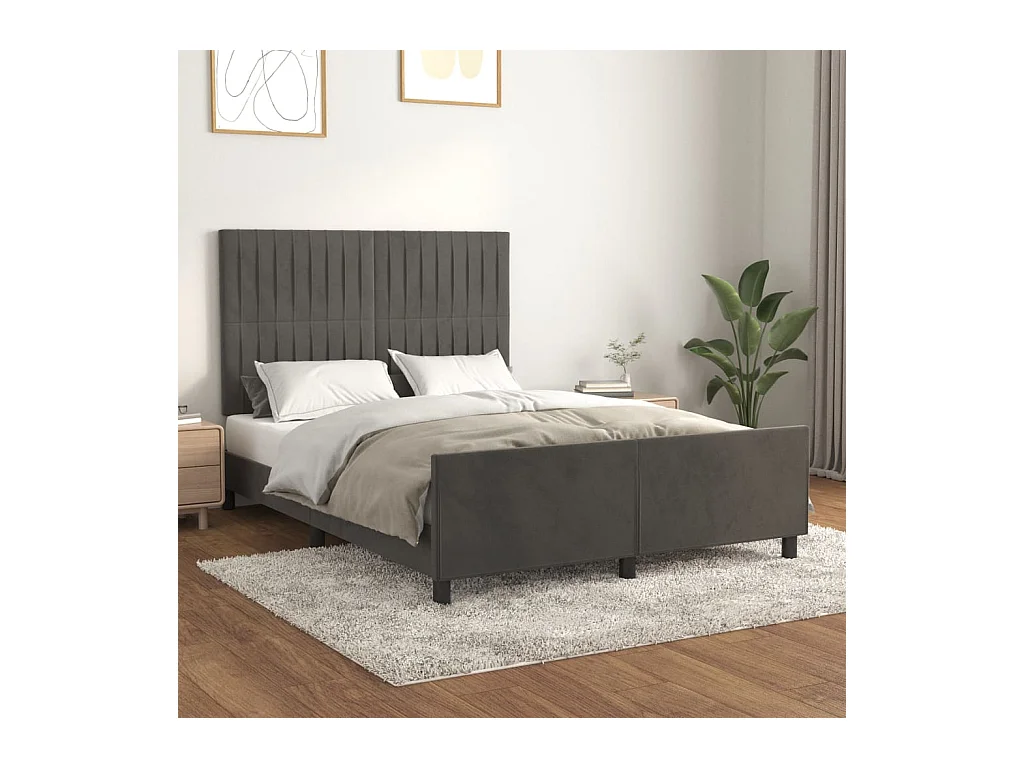 Cadre de lit sans matelas gris foncé 140x190 cm velours