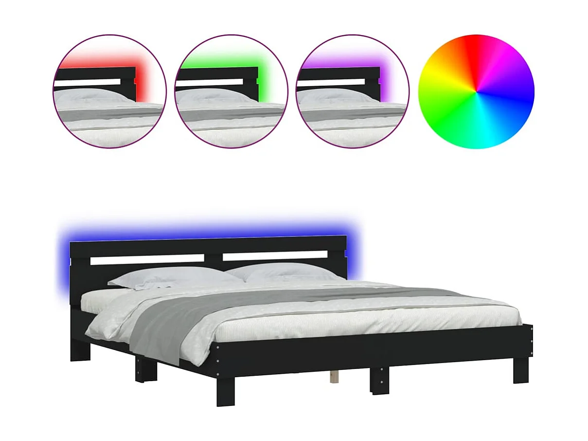 Giroletto con Testiera e LED Nero 200x200 cm