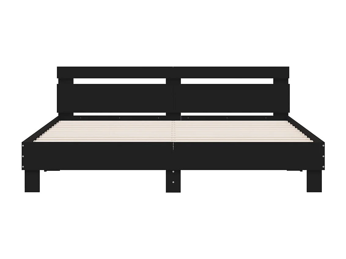 Giroletto con Testiera e LED Nero 200x200 cm
