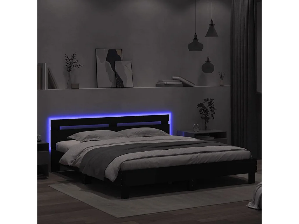 Bedframe met hoofdeinde en LED-verlichting zwart 200x200 cm