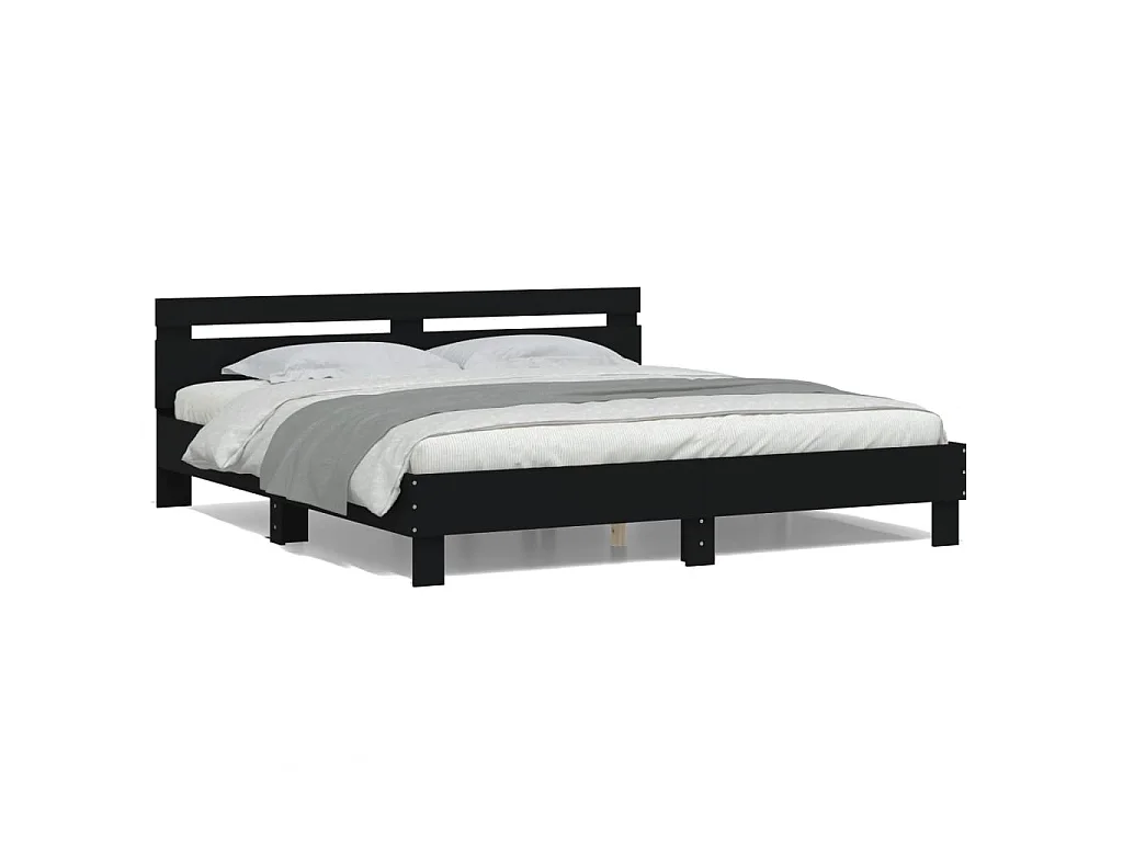Bedframe met hoofdeinde en LED-verlichting zwart 200x200 cm