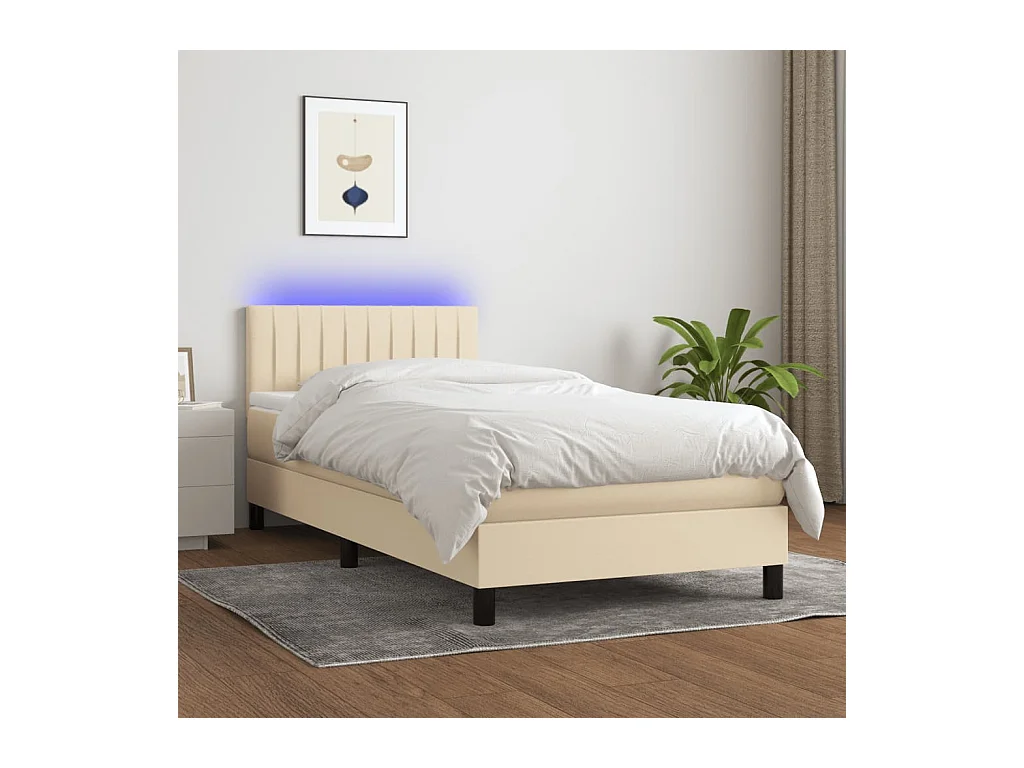 Sommier à lattes de lit avec matelas LED Crème 80x200 cm Tissu