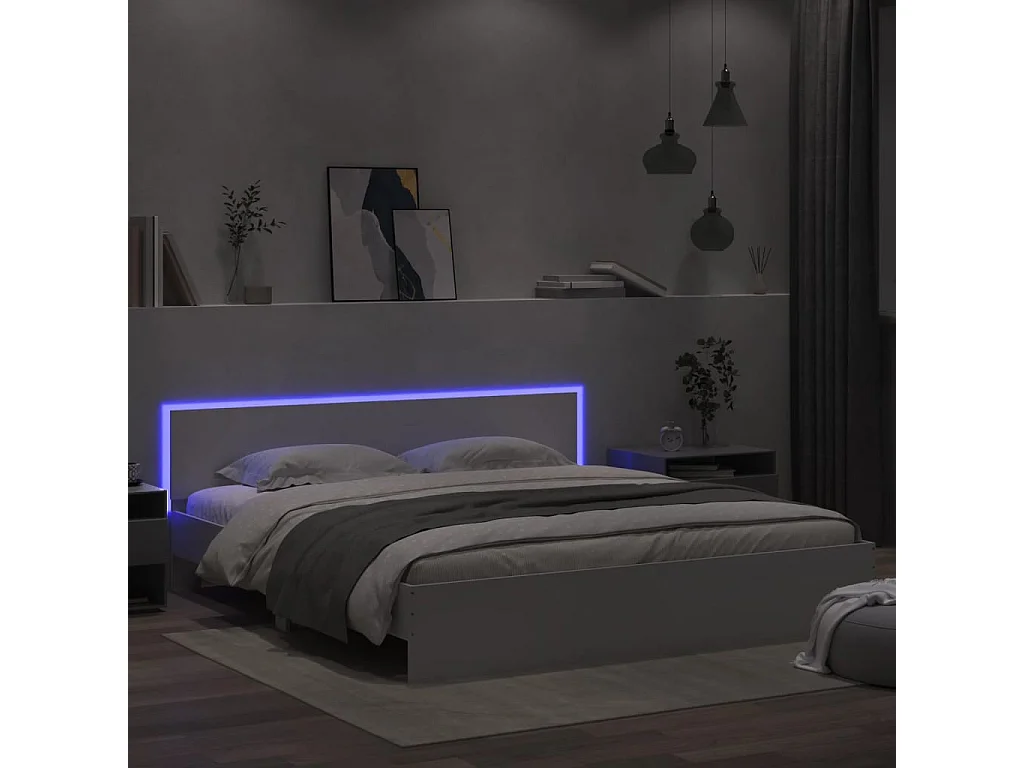 Estructura de cama con LED sin colchón blanco 180x200 cm