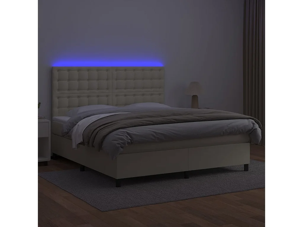 Giroletto a Molle con Materasso e LED Crema 160x200 cm
