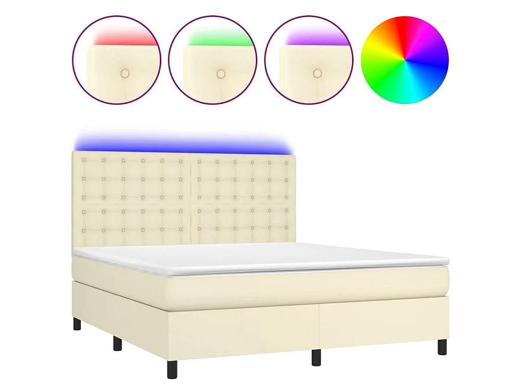 Boxspringbett mit Matratze & LED Creme 160x200 cm Kunstleder