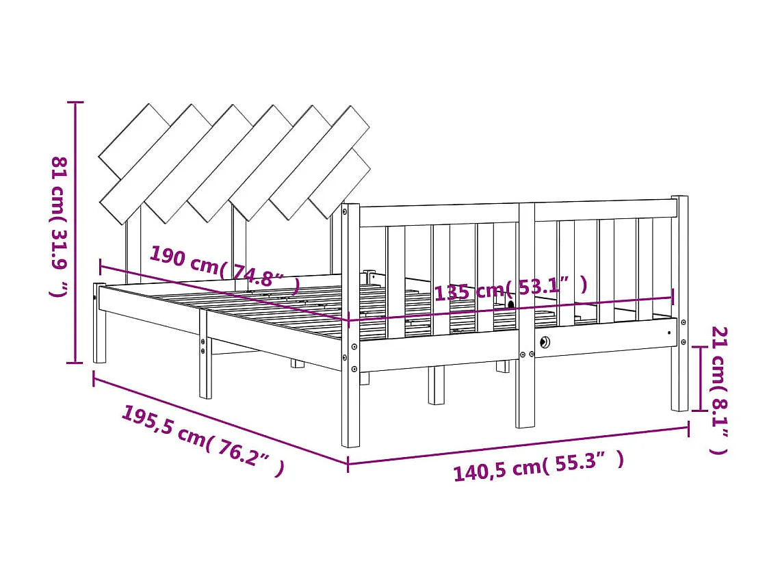 Bedframe met hoofdbord massief hout
