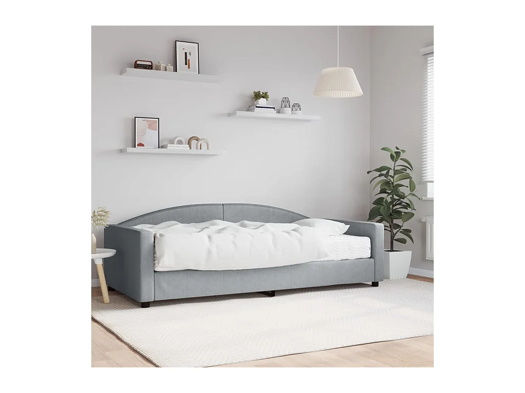 Lit de jour avec matelas gris clair 100x200 cm tissu
