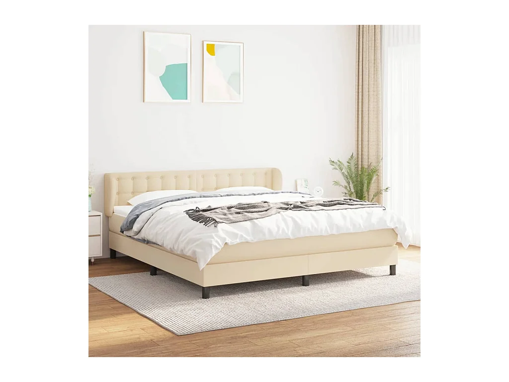 Sommier à lattes de lit avec matelas Crème 160x200 cm Tissu