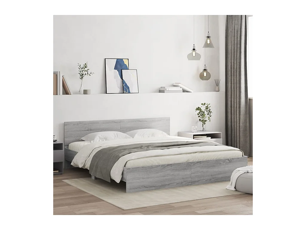 Bettgestell mit Kopfteil Grau Sonoma 200x200 cm