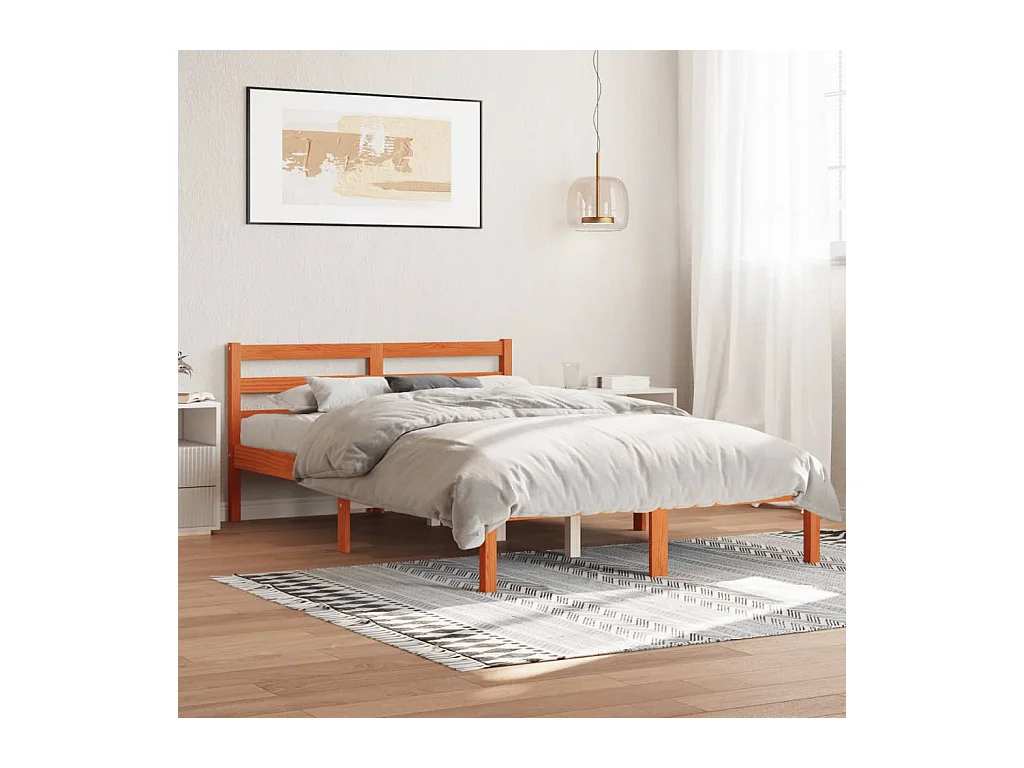 Cama sin colchón madera maciza de pino marrón cera 120x200 cm