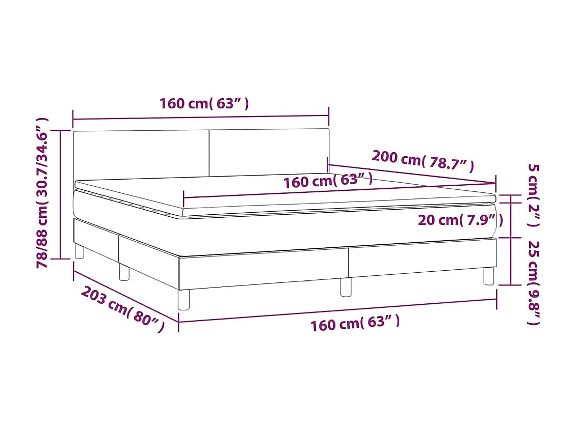 Sommier à lattes de lit matelas et LED Marron foncé 160x200 cm