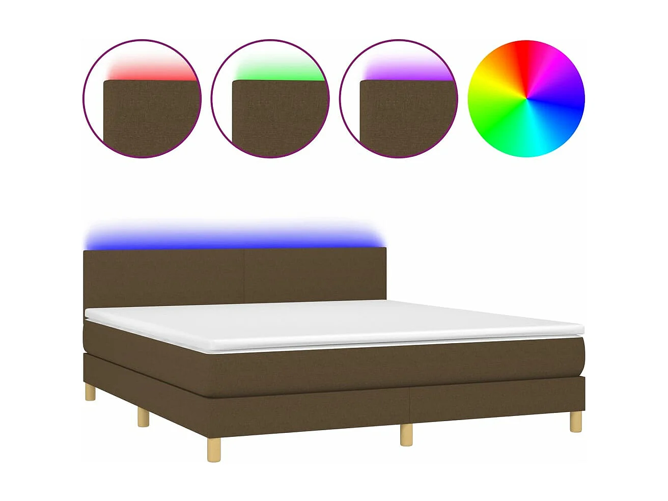 Letto a Molle Materasso e LED Marrone Scuro 160x200 cm Tessuto