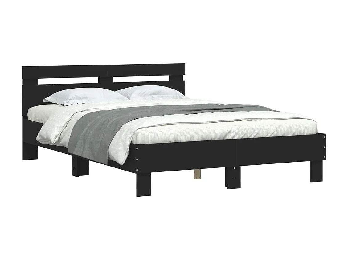 Bedframe met hoofdbord bewerkt hout zwart 120x200 cm