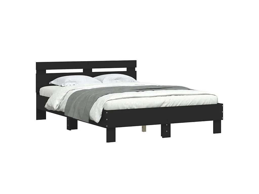 Bedframe met hoofdbord bewerkt hout zwart 120x200 cm