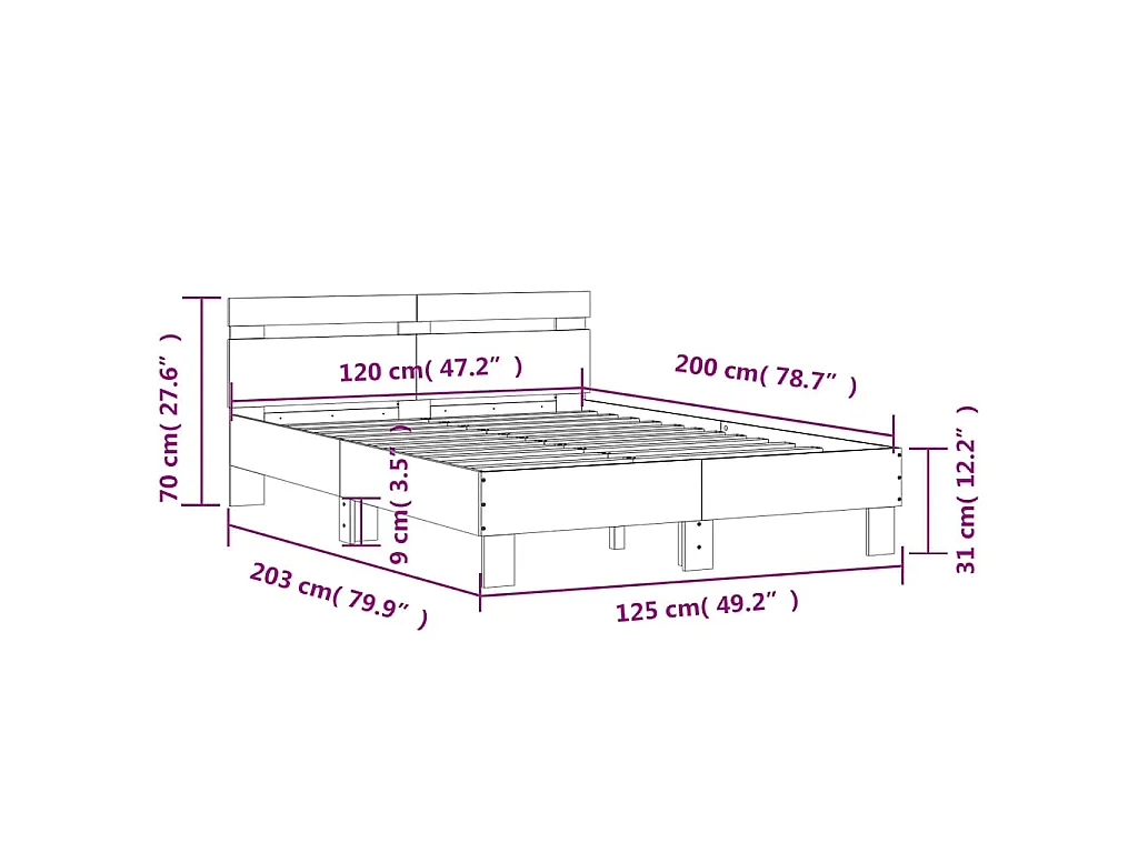 Bedframe met hoofdbord bewerkt hout zwart 120x200 cm