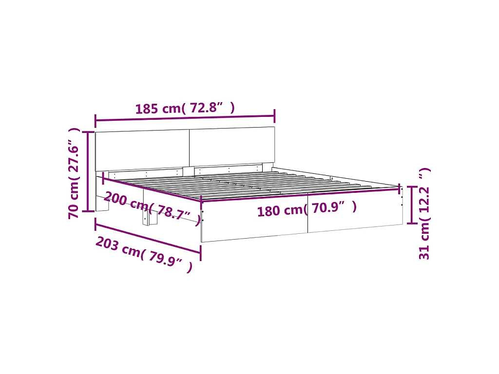 Cadre de lit sans matelas gris béton 180x200 cm