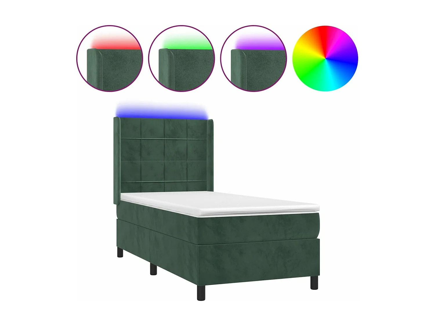 Letto a Molle con Materasso e LED Verde Scuro 90x200cm Velluto