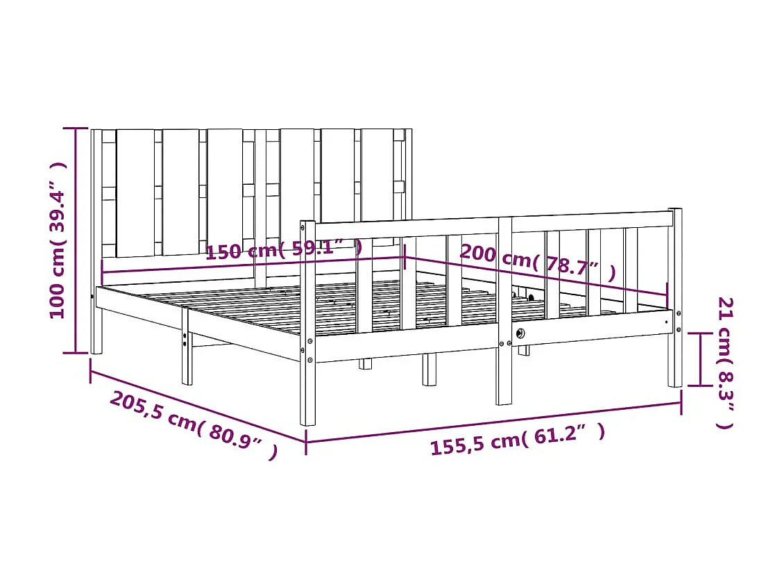 Cadre de lit sans matelas blanc bois de pin massif