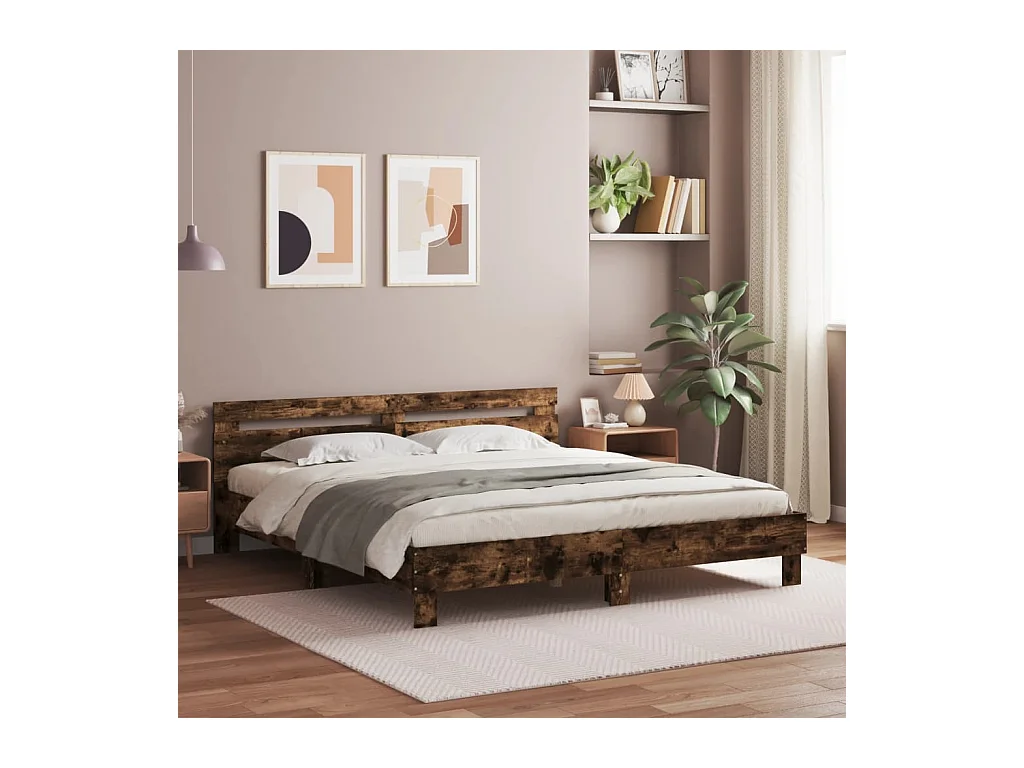 Bedframe met hoofdeinde en LED gerookt eikenkleurig 200x200 cm