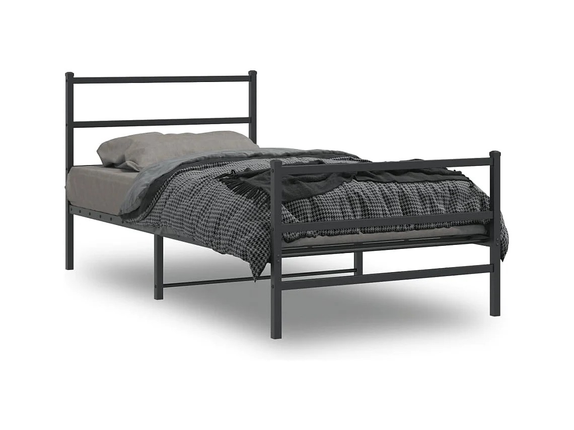 Cadre de lit métal sans matelas et pied de lit noir 100x200 cm