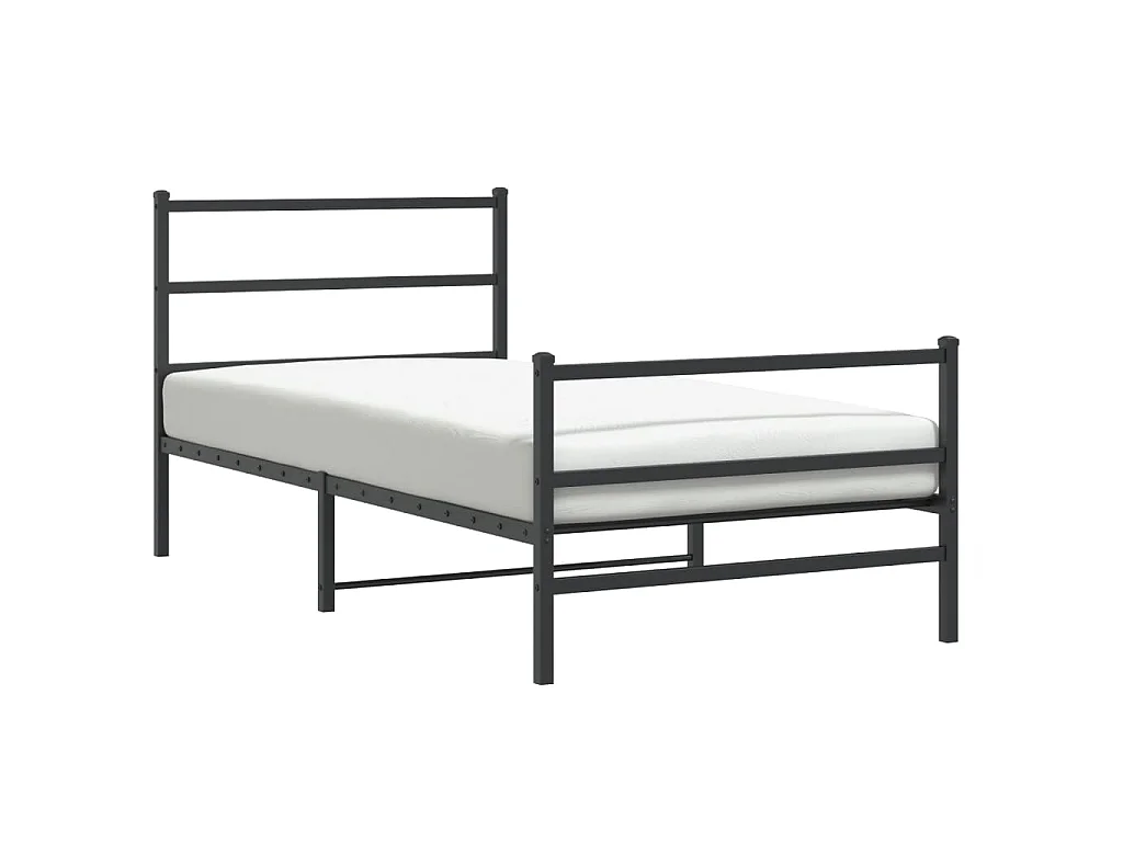 Cadre de lit métal sans matelas et pied de lit noir 100x200 cm