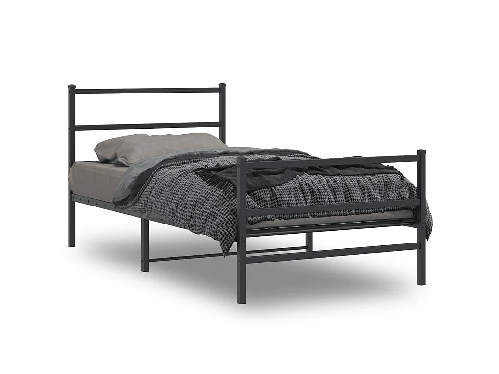 Cadre de lit métal sans matelas et pied de lit noir 100x200 cm